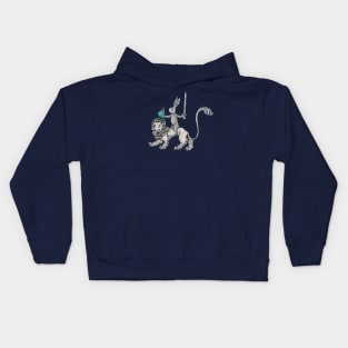 Sword-wielding Medieval Rabbit Riding a Lion Kids Hoodie